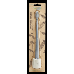 Биоразградима четка за зъби Natural Family Soft + поставка сива